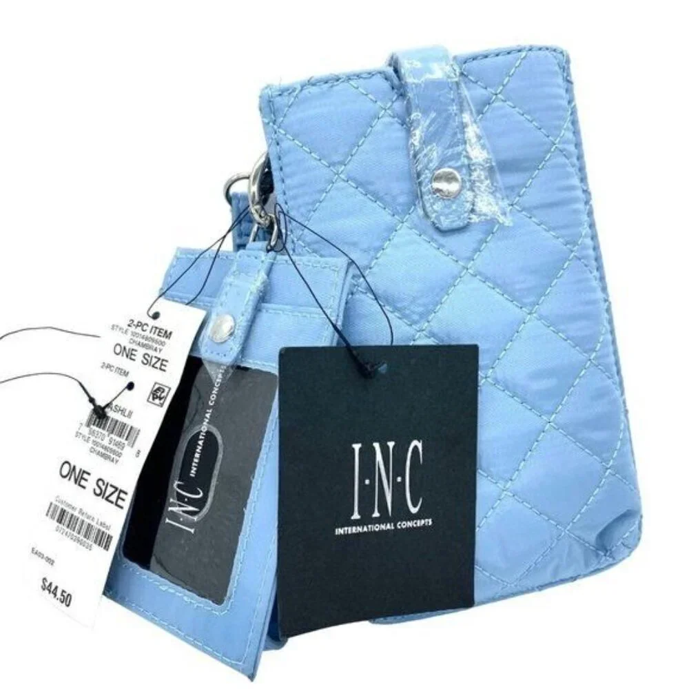 INC International Concepts Women's Blue Ashlii Lanyard Bag Phone Wristlet